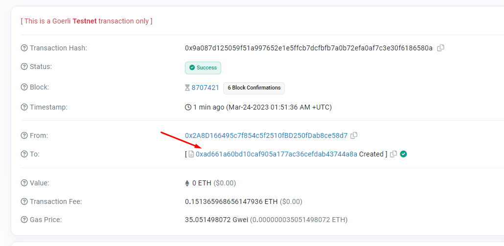 info about mined transaction on the Etherscan