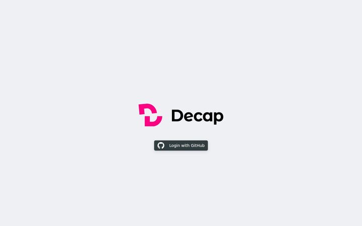 Decap CMS login screen with GitHub backend — Decap logo and a dark Login with GitHub button featuring a GitHub octocat icon