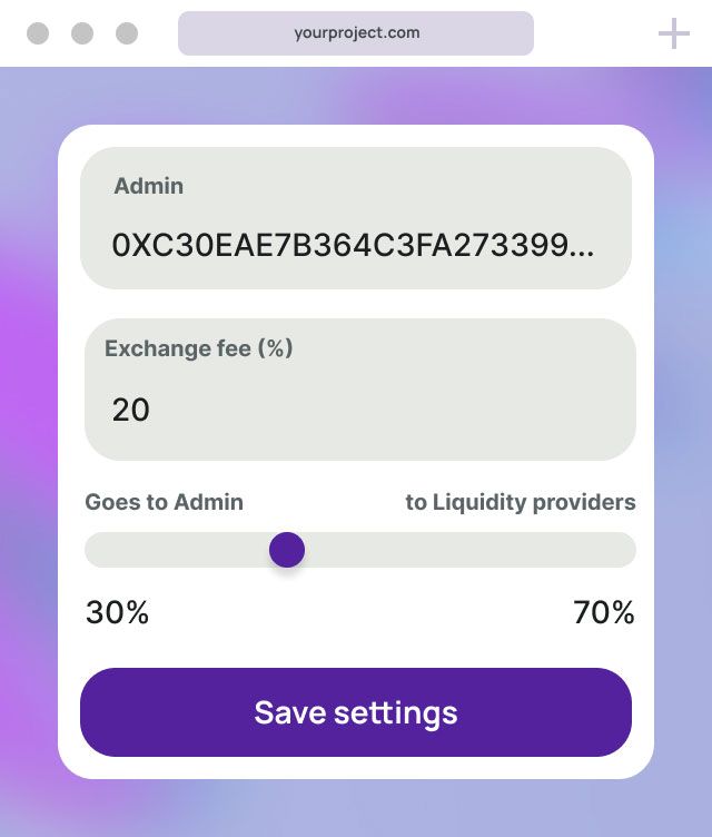 Set up fee and address for fees feature screen