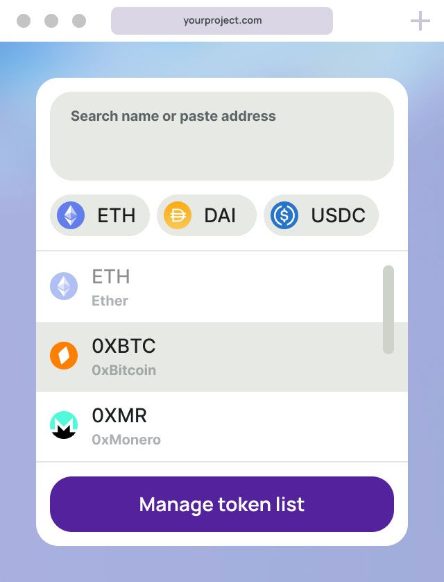 Set up default tokenlist feature screen