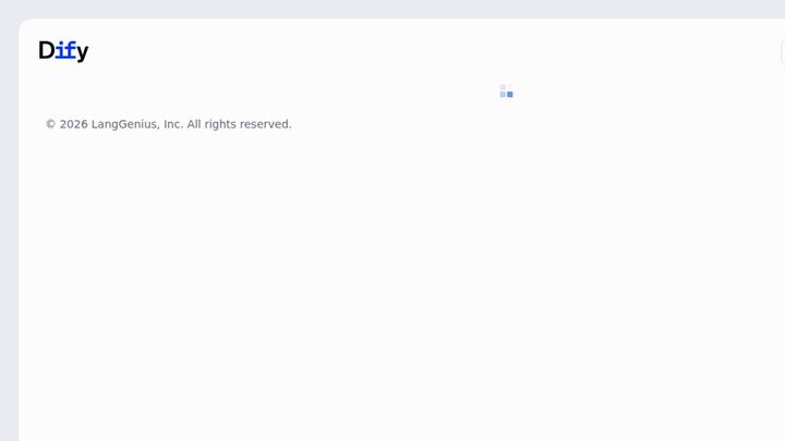 Dify install page during initial container boot showing logo and copyright while the API is still starting