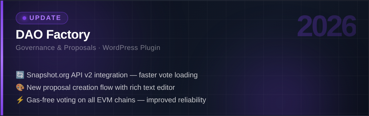 DAO Factory Update 2026